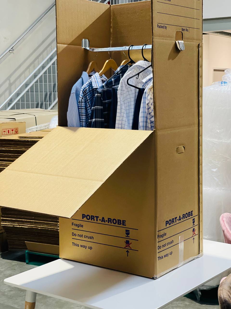 1 Pallet of Wardrobe Box Heavy Duty Port-a-Robe Including Rails